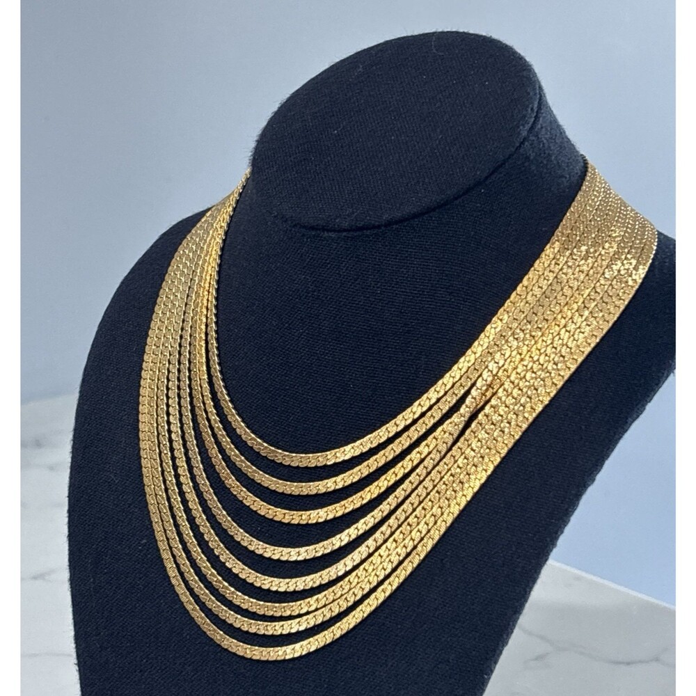 Vintage Monet Multi Strand Necklace Gold Tone 8 Serpentine Chain Layered